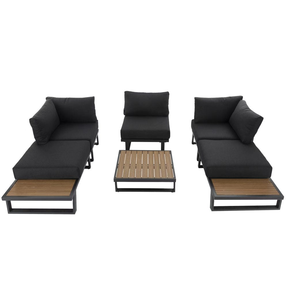 Modern 6pcs Lounge Set with Slatted Polywood Design Tables