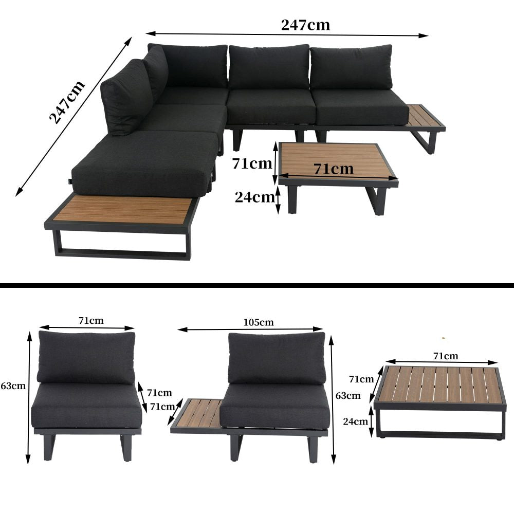 Modern 6pcs Lounge Set with Slatted Polywood Design Tables