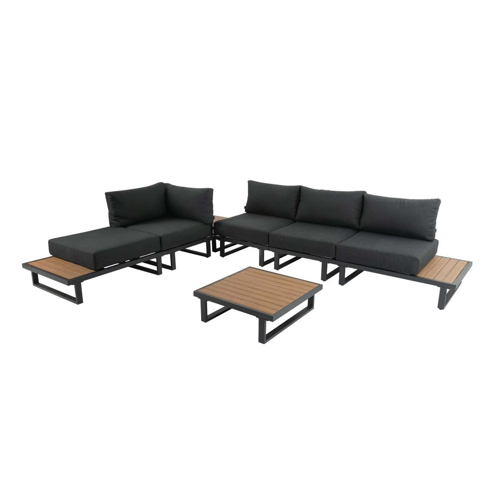 Modern 7pcs Lounge Set with Slatted Polywood Design Tables