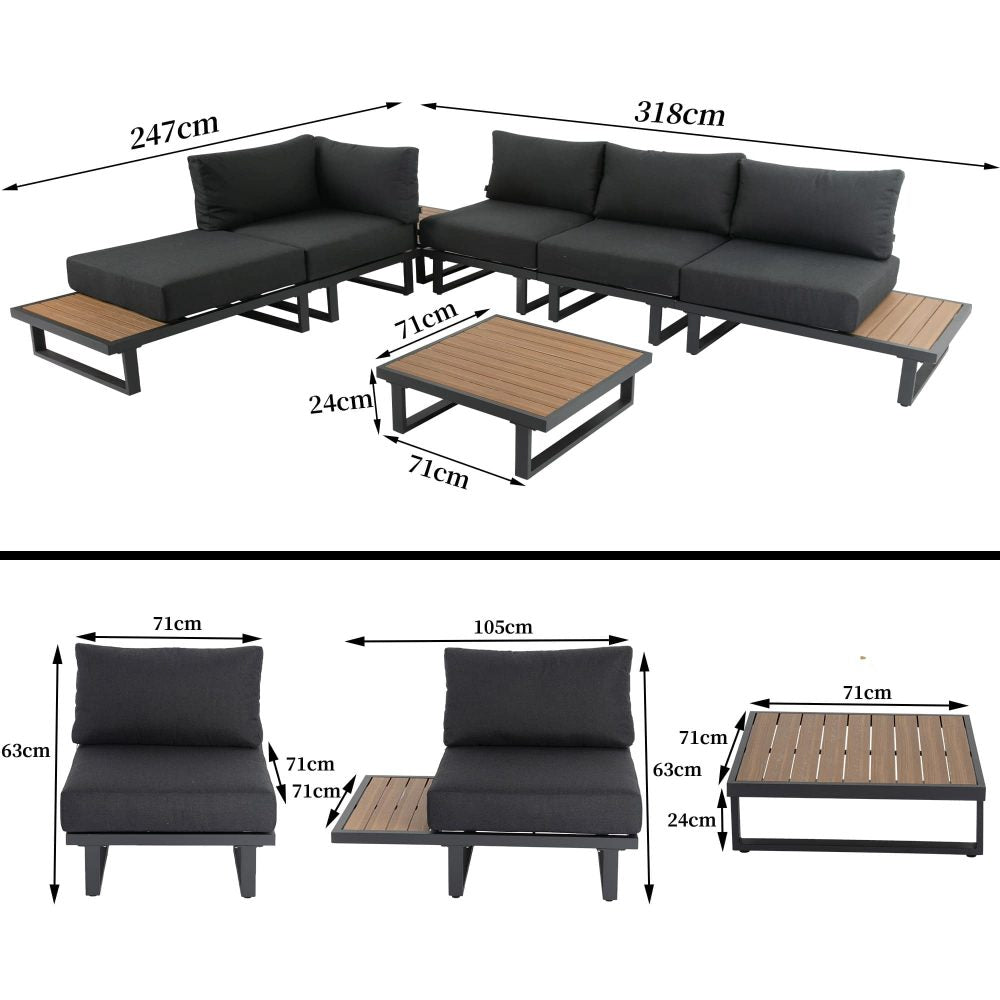 Modern 7pcs Lounge Set with Slatted Polywood Design Tables