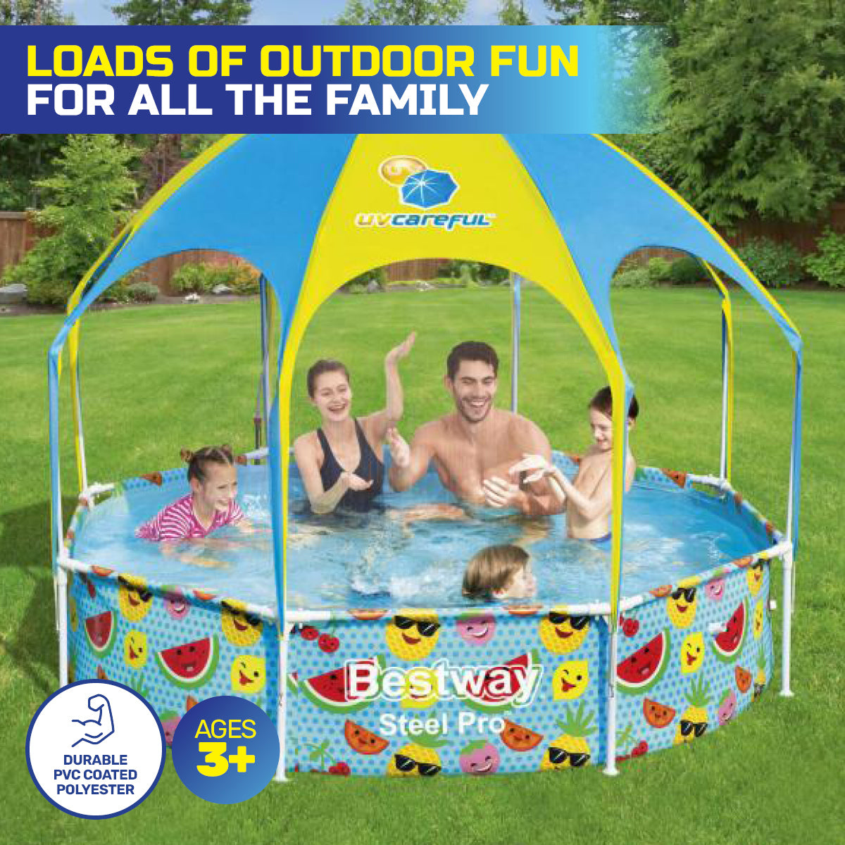 Bestway 2.38 x 1.5m Kids Above Ground Pool &amp; UV Protected Canopy 1688 Litre