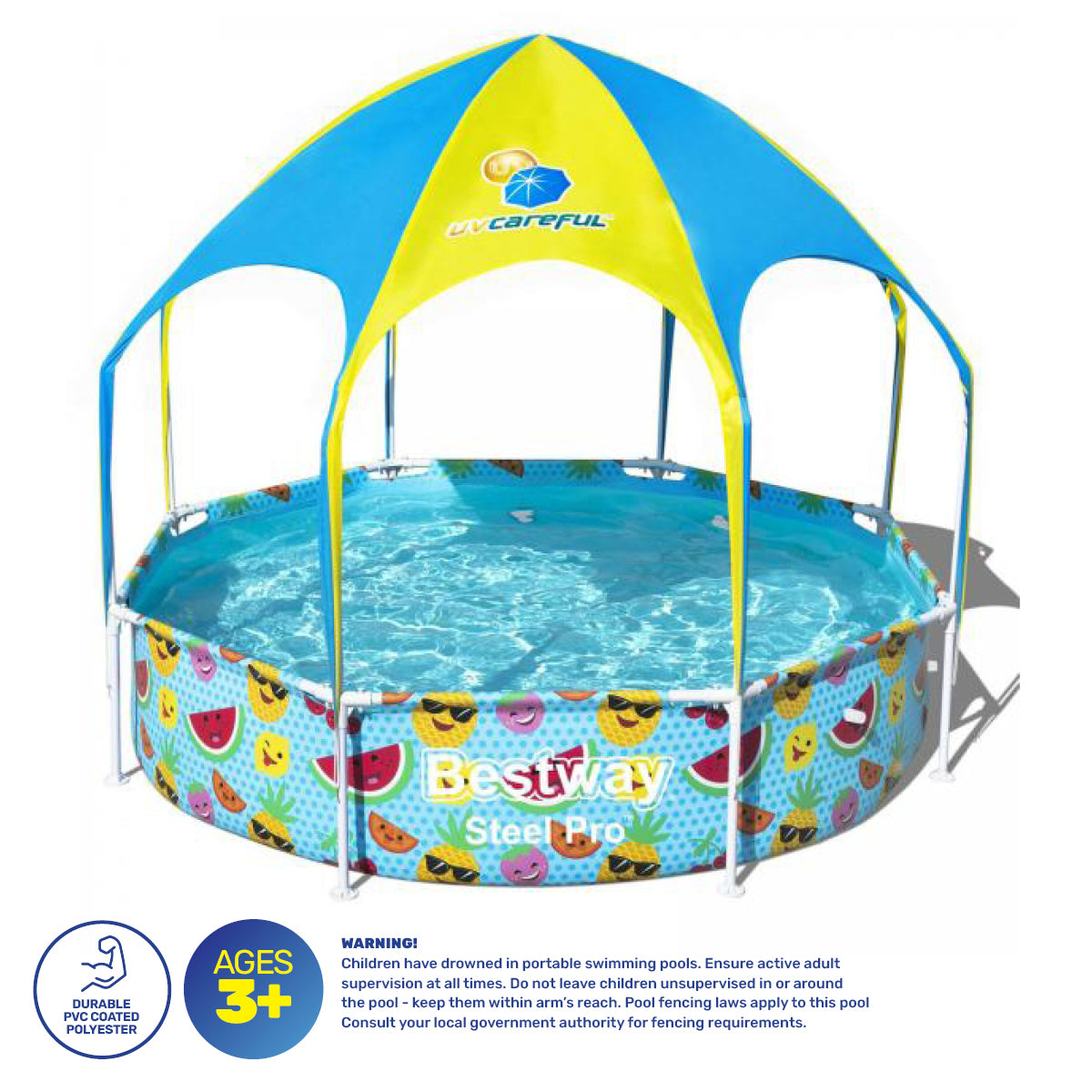 Bestway 2.38 x 1.5m Kids Above Ground Pool &amp; UV Protected Canopy 1688 Litre