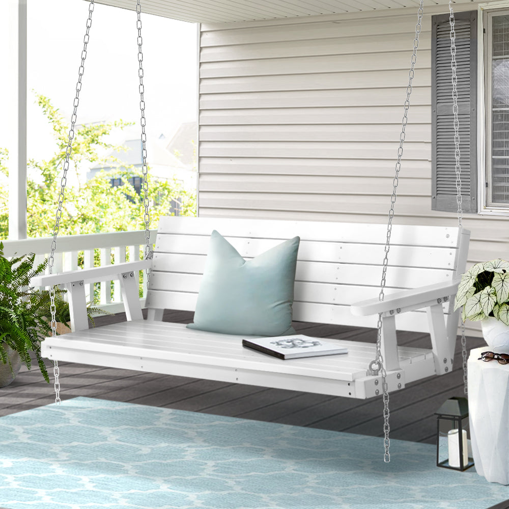 Gardeon Porch Swing Chair with Chain 3-Seater - Wooden White