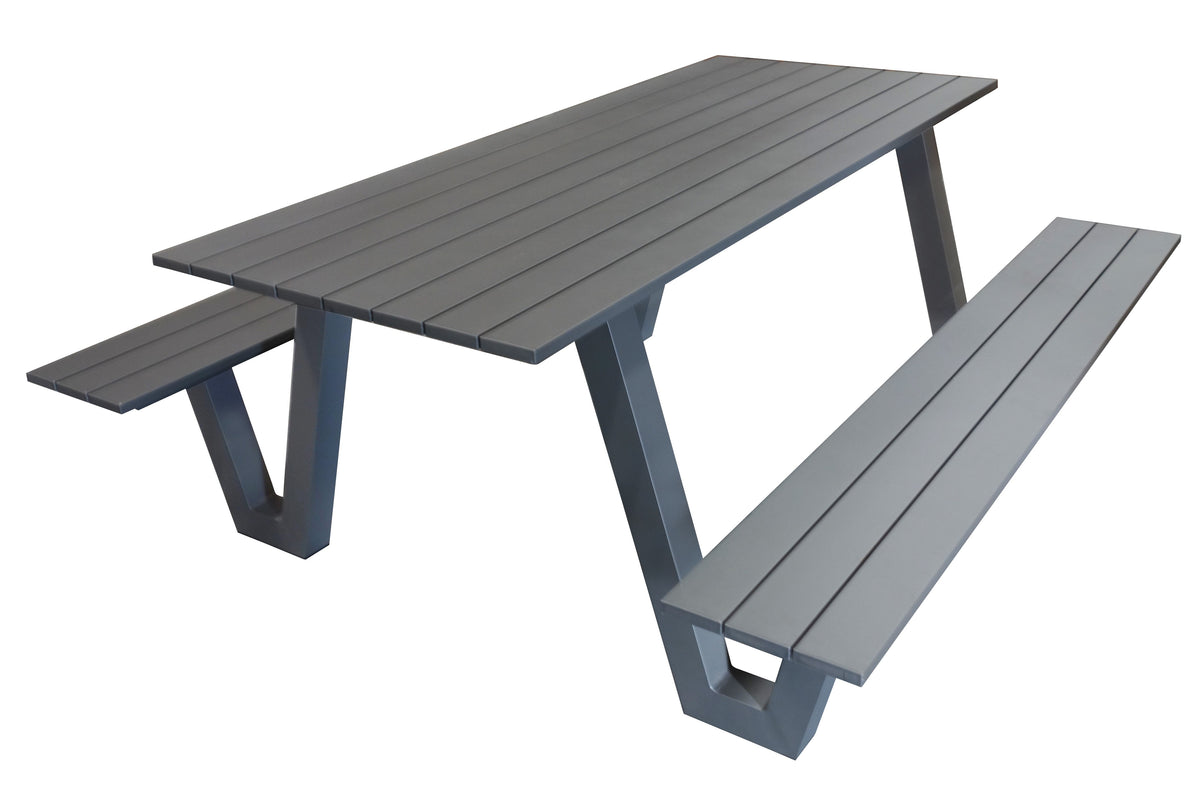 Wave II 6-Seater Aluminium Bench &amp; Table Setting