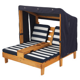 Double Chaise Lounge with Cupholder - Honey/Navy/White