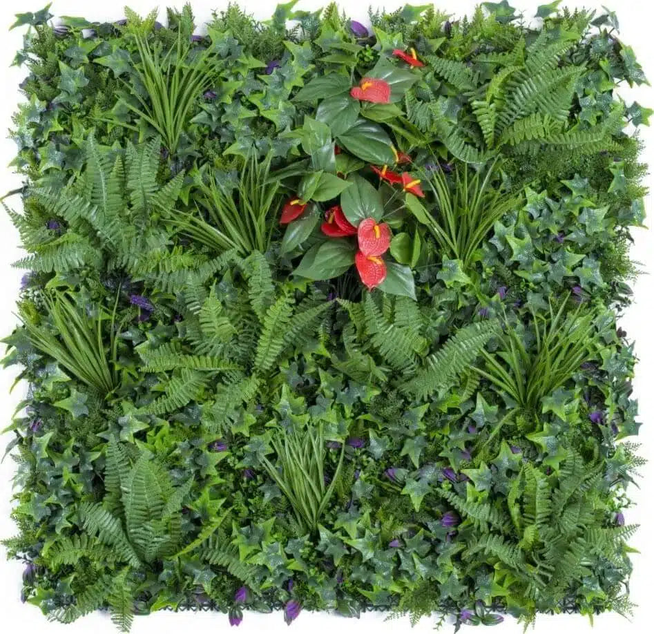 Luxury Red Anthurium Tropical Jungle Vertical Garden / Green Wall UV Resistant 1m x 1m
