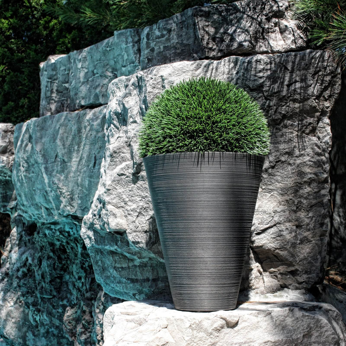 Decorative Large Textured Round Black Planter 71cm
